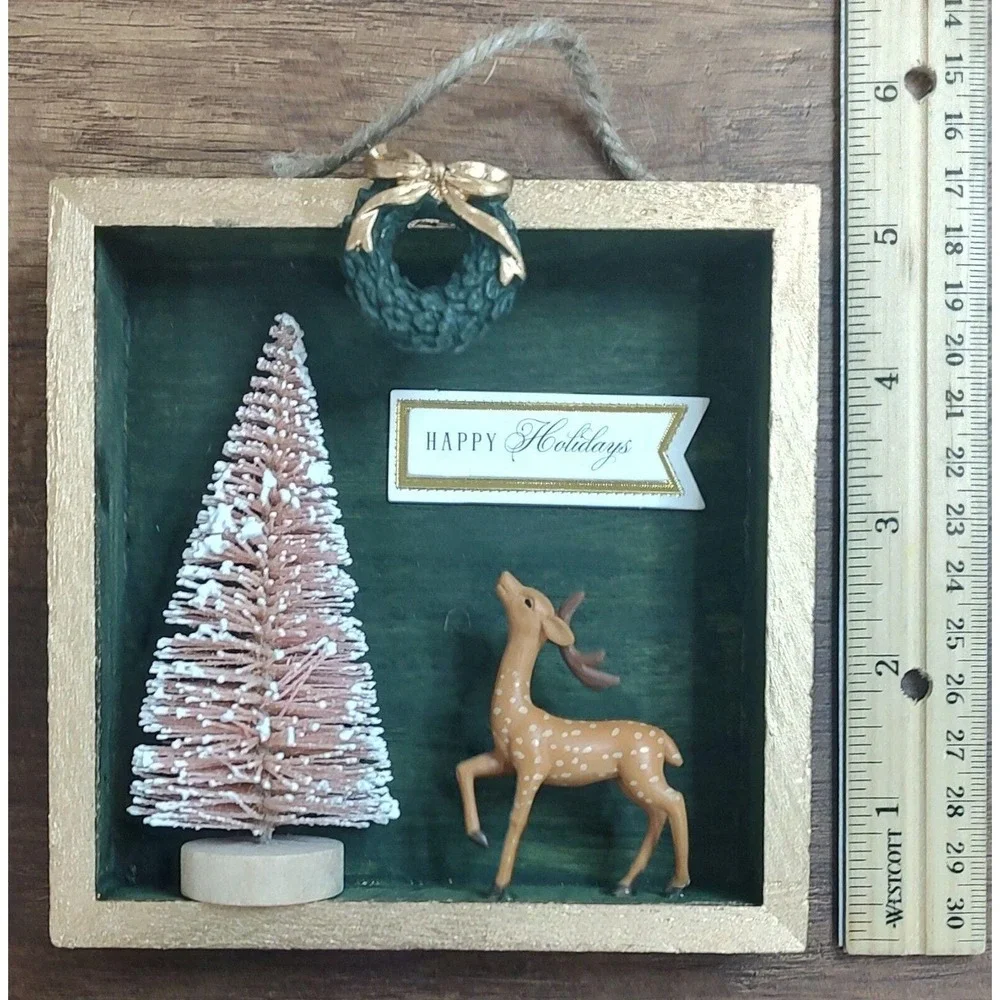 Handmade Diorama Christmas Ornament Shelf Sitter Sign Wreath Deer Tree O5